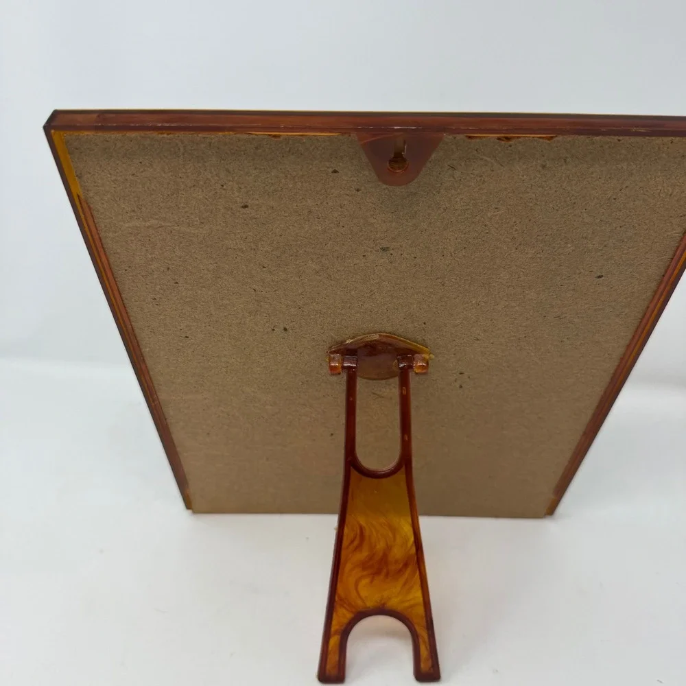 VTG JSNY Faux Tortoise Shell Photo Collage Frame 7 Openings Amber Swirl 11.5in